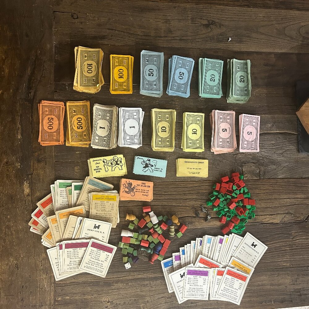 Vintage Monopoly Replacement Parts Lot Money Cards‎ Tokens Houses Hotels Pieces